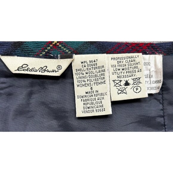 Vtg Eddie Bauer 90s Wool Plaid Wrap Skirt Green Red Tartan Preppy Academia Sz 6 - Picture 5 of 10